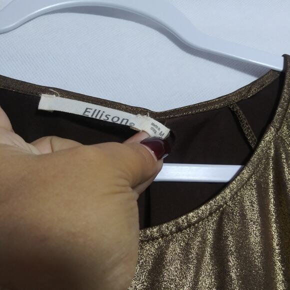 Ellison Gold Bronze Metallic Stretch Short Sleeve Top Size M - Picture 6 of 8